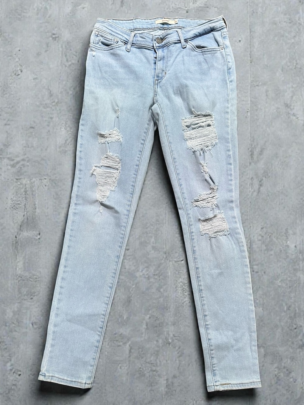 Distressed Skinny Jeans Levi’s 711 Womens 28x27 Light Wash Ripped Y2K Grunge